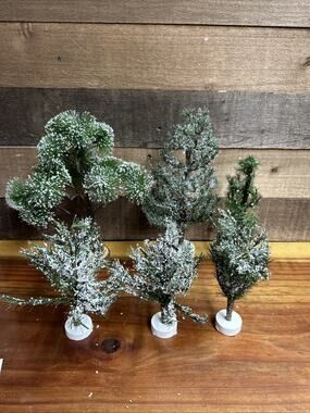 Lot Of 6 Various Snow Covered Pines 7”-11” Christmas Village